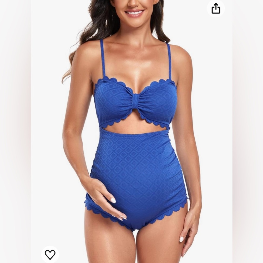 Maternity One Piece Swimwear Back Cutout Pregnancy Bikini Scalloped Pregnant